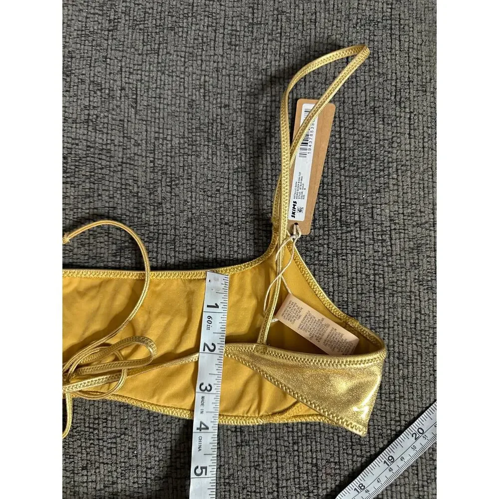 SKIMS Metallic Swim Micro Scoop Bikini Top Gold size M NWT